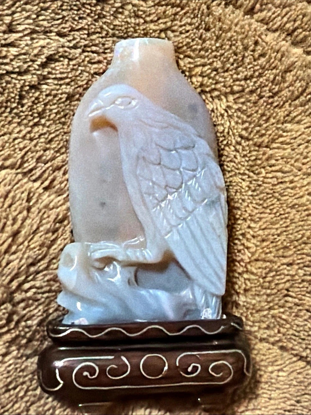 Antique Chinese Hand Carved Eagle Natural
OPAL Stone Snuff Bottle